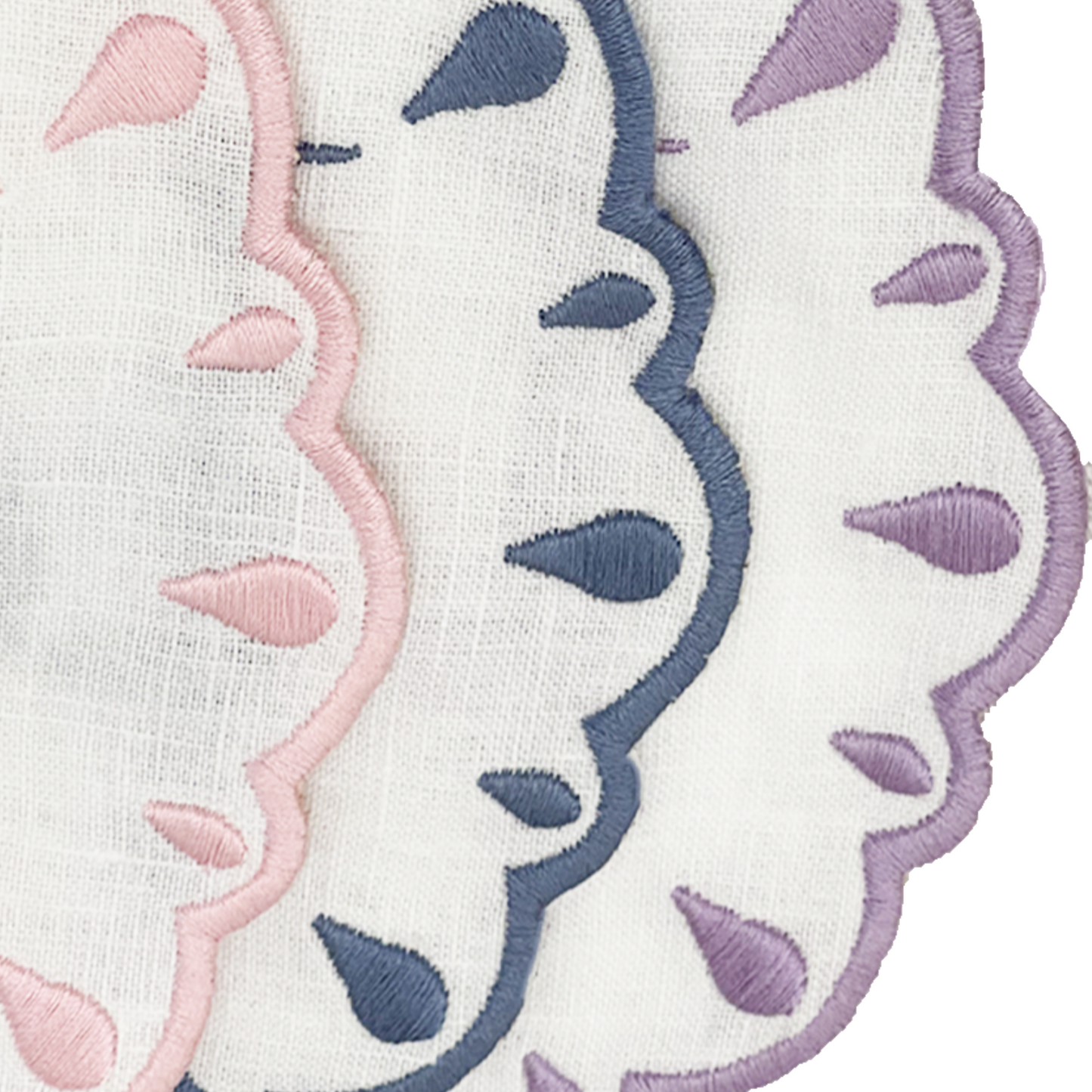 Embroidered Mahjong Linen Napkins light pink lavender slate blue Group Boarder