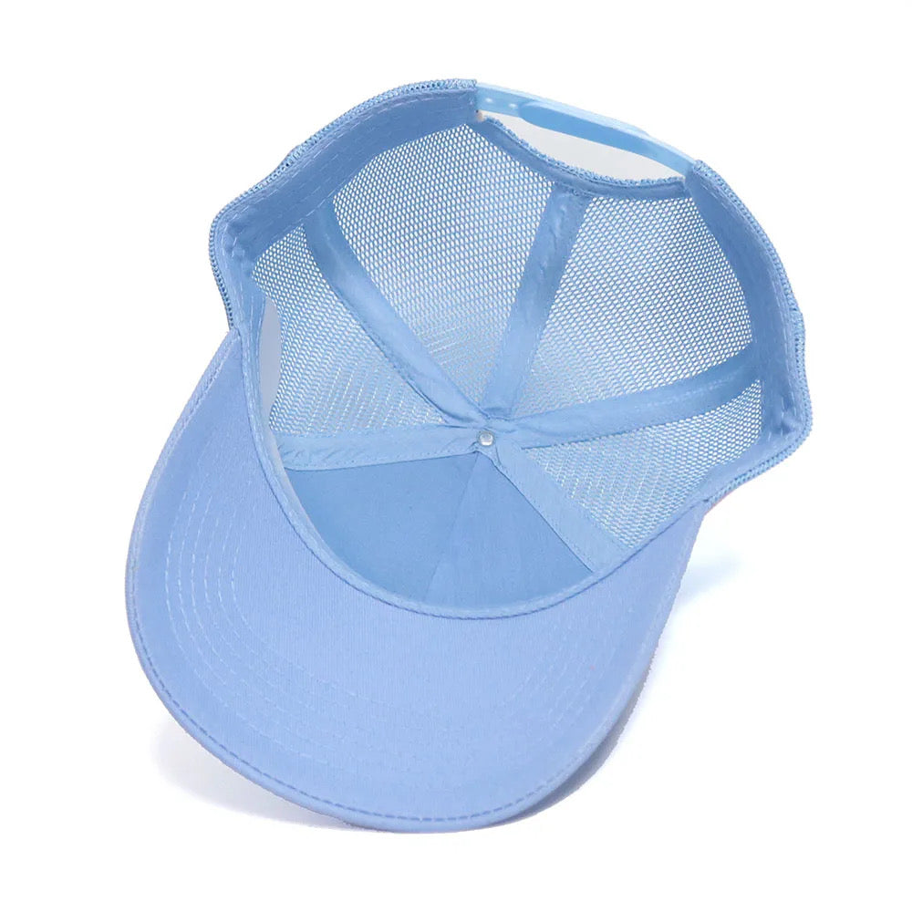 Embroidered mahjong trucker hat light blue under