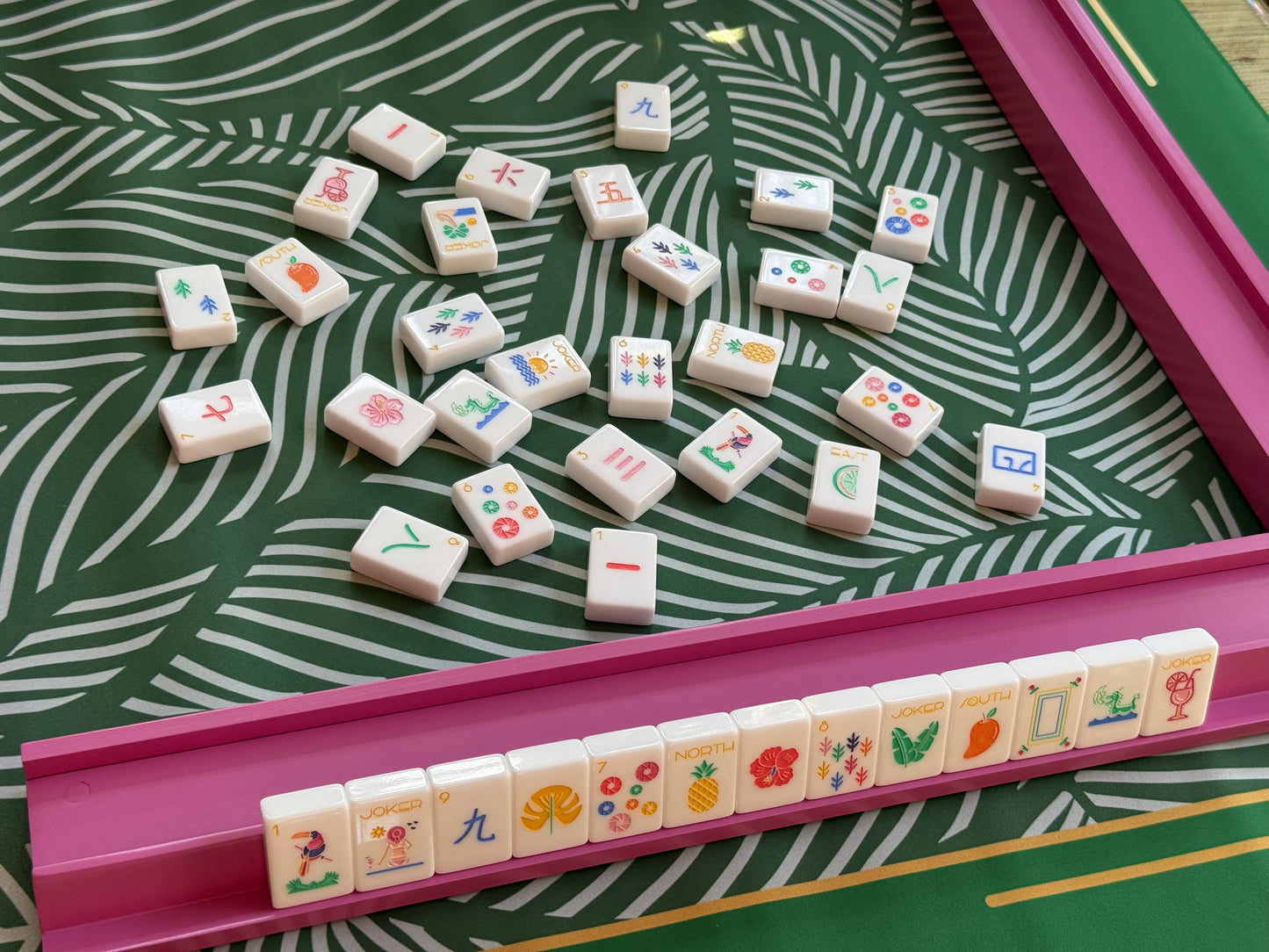 19 Inch Wooden Mahjong Rack & Pusher Set with Rack Bag