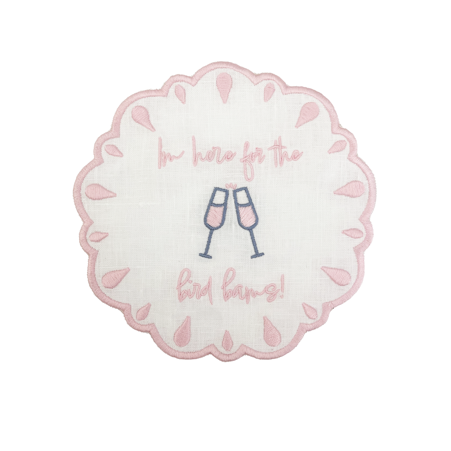 im here for the bird bams embroidered mahjong linen Napkins light pink front