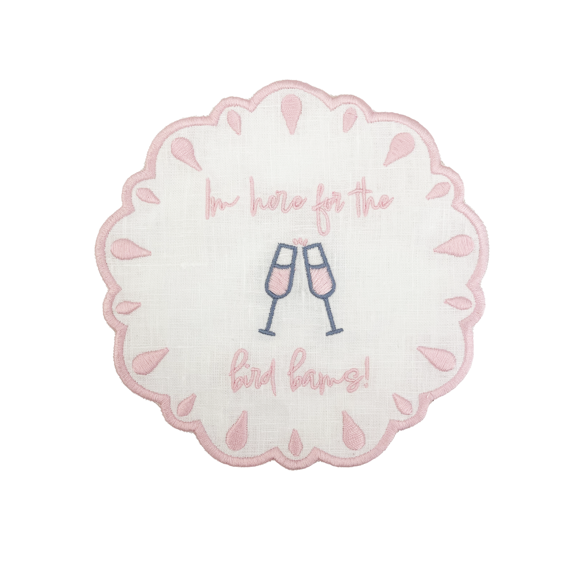 im here for the bird bams embroidered mahjong linen Napkins light pink front
