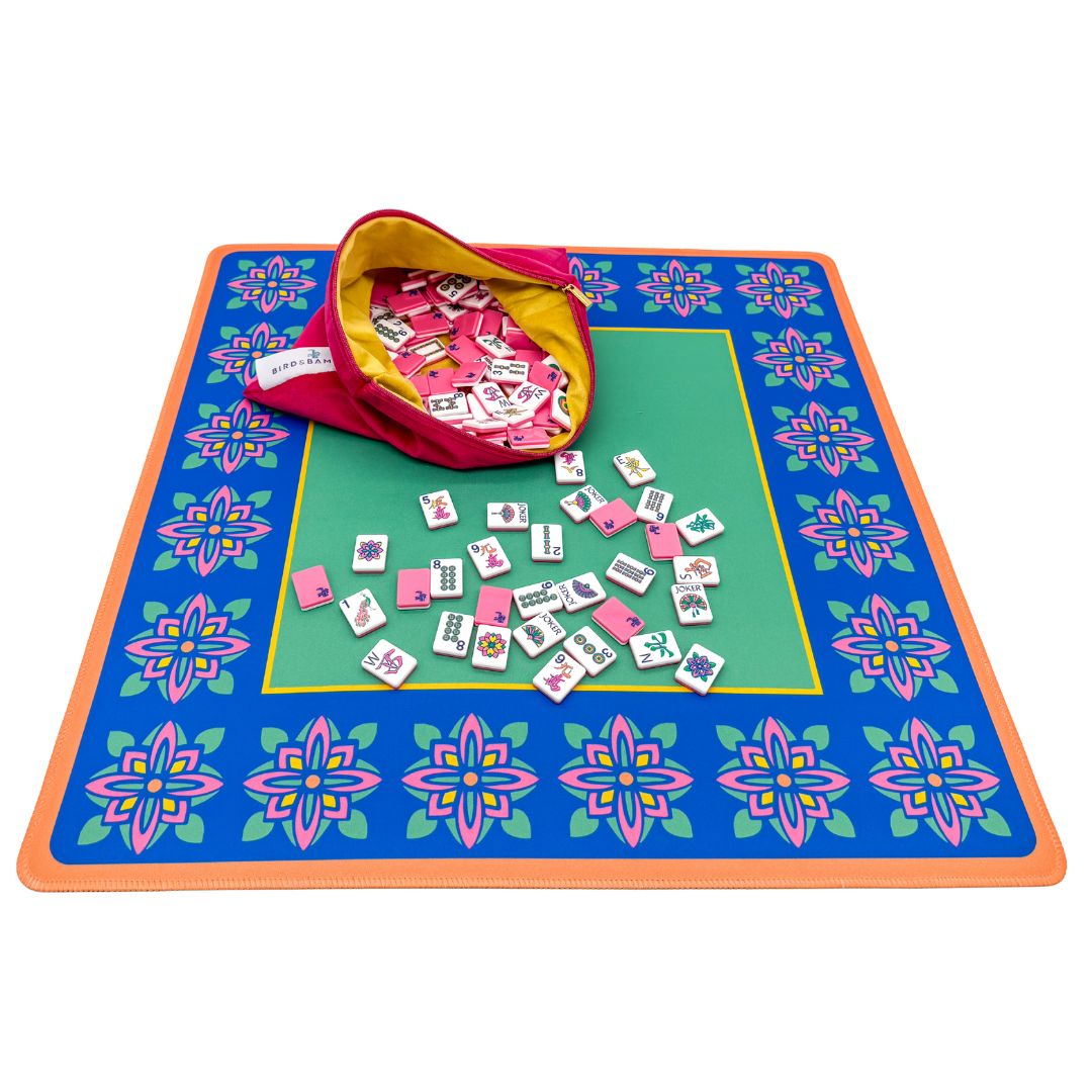 The Iconic Travel Mahjong Mat w/ Hot Pink Mat Bag