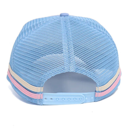 Embroidered mahjong trucker hat light blue back