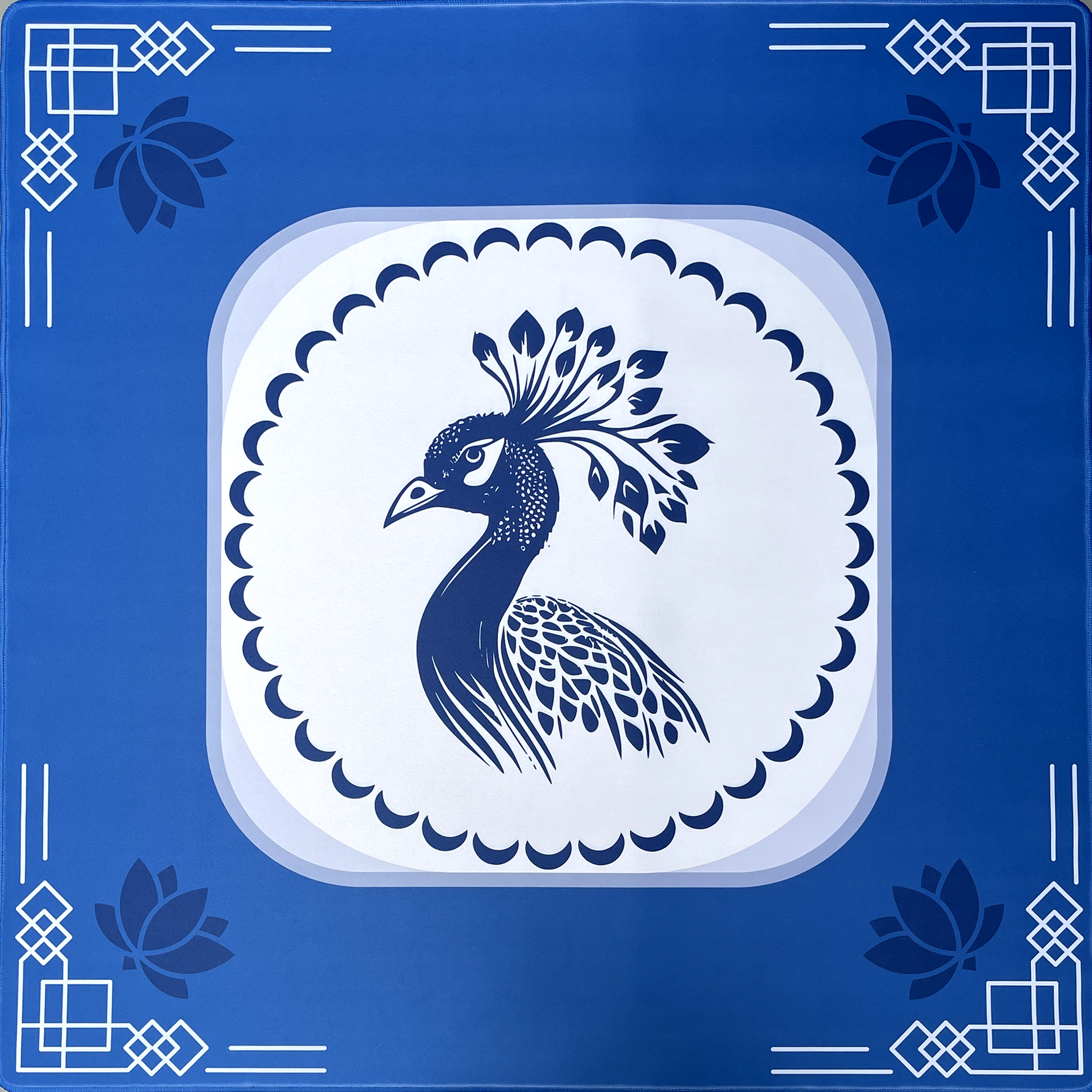 he Queen Peacock Mahjong Mat - Brilliant Blue front