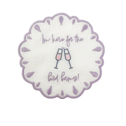 im here for the bird bams embroidered mahjong linen Napkins lavender front
